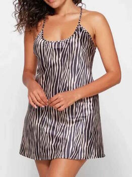 LingaDore Nacht Striped Zebra Schwarz/Print Slipdress