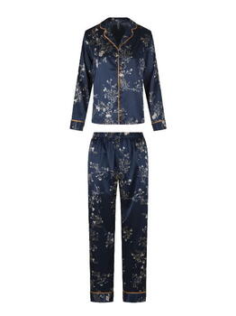 LingaDore Nacht SATIN Navy-Blau/Print Pyjama