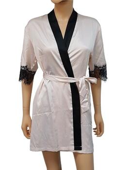 LingaDore Nacht SATIN Pink/Schwarz Kimono