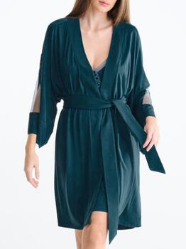 Lisca Nachtmode Velvet Atlantic Deep Kimono