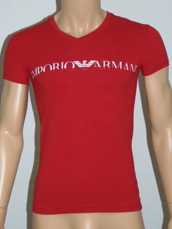 ARMANI T-shirt EA print Red V-hals 