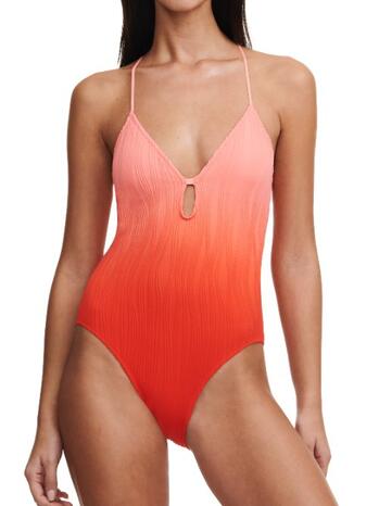 Chantelle Badmode Swim One Size Wirefree Plunge T-Shirt Swimsuit Orange Tie & Dye