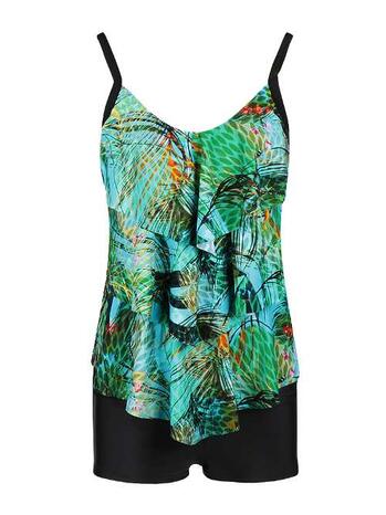 Mila N-peacock Ladies Tankini Triple Layer Black + Aqua Green