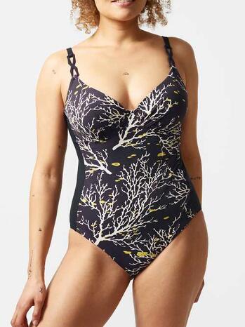 Chantelle Badmode Atlantis Plunge underwired swimsuit Blue Coral