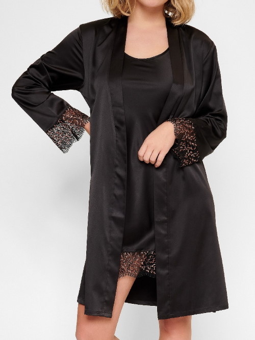 LingaDore Nacht In love with embroidery schwarz/kupfer kimono