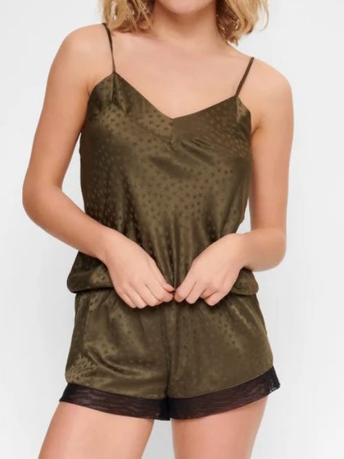 LingaDore Nacht Satin Stars olivgrün shortama