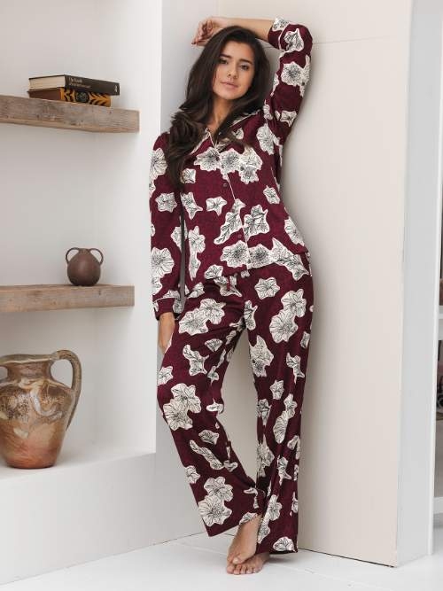 Pastunette Damen dunkelrot pyjama
