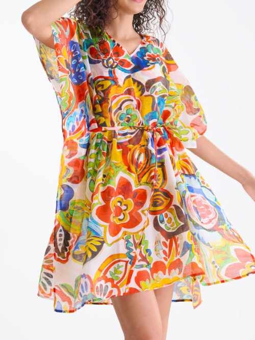 Lisca Bademode Mexico pink/print kaftan