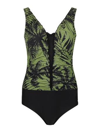Mila N-palm Beach Ladies Swimsuit Frill Olive + Black