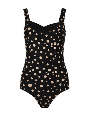 Mila N-golden Dots Ladies Swimsuit V-inserts Sand + Black
